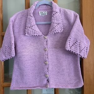 Rico Women's Pink Knit Button Front Sweater with Crochet details